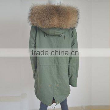 Myfur Long Parka With Detachable Raccoon Fur Hood Navy Fur Trimmed photo-4