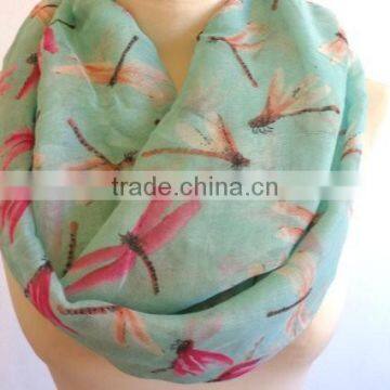 Dragonfly Print Mint Green Fashion Voile Scarf photo-2