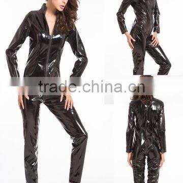 Wholesale Leather Catsuit Bodysuit black plus size