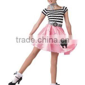 2017 Newly!! Lovely Jazz Costume, ballet dress, Striped hologram dot silky stretch and pink spandex leotard