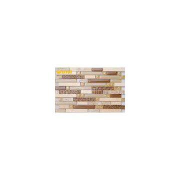 Hot - Resistant Strip Mosaic Tile , Crystal Glass And Stone Mosaic Tiles