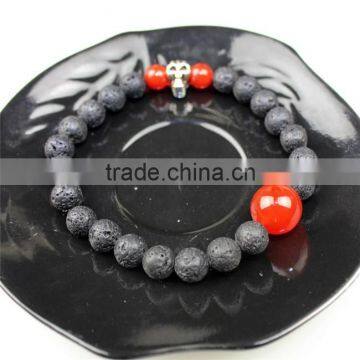 Skull Charm Red Agate Bracelet Lava Stone Bracelet