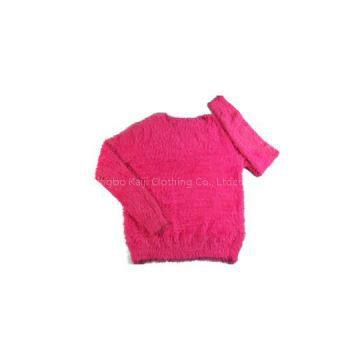 2015 fall plain jersey pullover sweater pink feather yarn knitwear