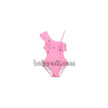 Nice boat appliqued cut out waist swimsuit for cute little girl - SW 372