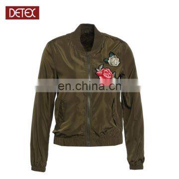 Factory OEM Women Polyester Embroidered Bomber Jacket Wholesale