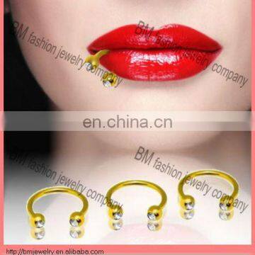 high quality gold plated captive bead rings with gems lip rings nose ring earrings body piercing jewelry rings