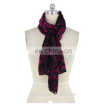 Black Burgundy Burnt Out Flower Pattern Velvet Silk Scarf For Muslin Hijab Ladies Scarves