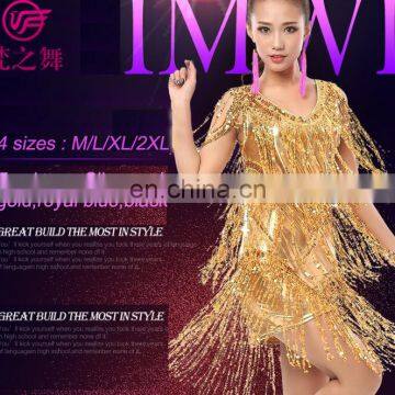 L-7079 Elegant performance sequins tassel fringe latin dance dress for women