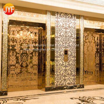 Gold 6K Treatment 2m Length Hotel KTV Mall Use Stainless Steel Sheet Elevator Door Supplier