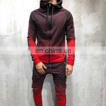 Wholesale Custom Logo men gradation digital printing zip up hoodie with jogger Sport Tracksuit set