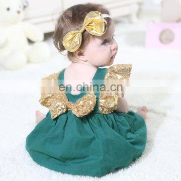 Ins 2019 SUMMER Fly Sleeved Sequins Baby Bodysuits Kids Backless Cotton Rompers Jumpsuits Red & Green photo-5