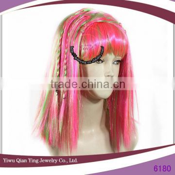 fashion design beauty cheap wholesale party pink wigs with little braid