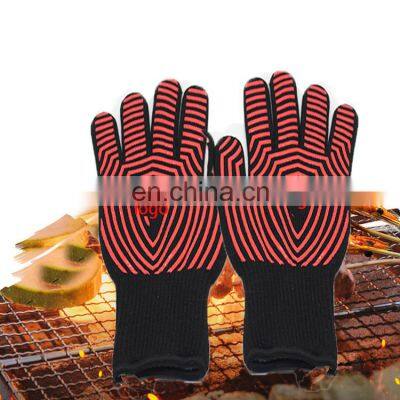 1472 F Black Aramid Silicone Dotted Camping Kitchen Oven Barbecue Anti Heat Proof Resistant BBQ Grill Hand Gloves for Cooking