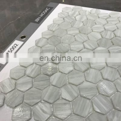 Foshan Hexagon Shape Glass Mosaic Tile White Color Hot Melting Glass Mosaic Tile