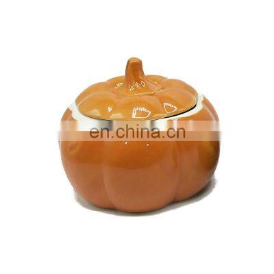 orange Halloween ceramic pumpkin shape cookie candy jar with lid