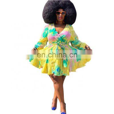 Manufacturer Customized Women's Summer Bohemian Long Skirt Printed V-neck Sexy Woven Oversized Skirt Plus Size Women's Clothing photo-3