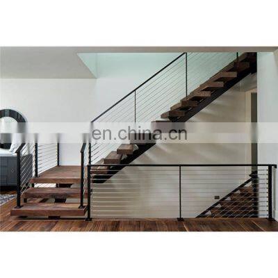 Modern Indoor Small Space Stairs Stainless Steel Wooden Straight Staircases