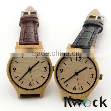 Lady Leather Wood Material and Quartz Type bamboo watch