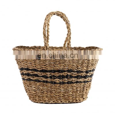 New Trend 2022 Seagrass Handbag 100% Nature With Black Straw Woven Tote Bag Shopping bag Wholesale