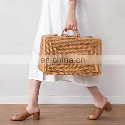 Rattan Woven Boho Bag With Handle handmade suitcase