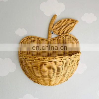 Apple basket shelf rattan hand woven wicker wall basket