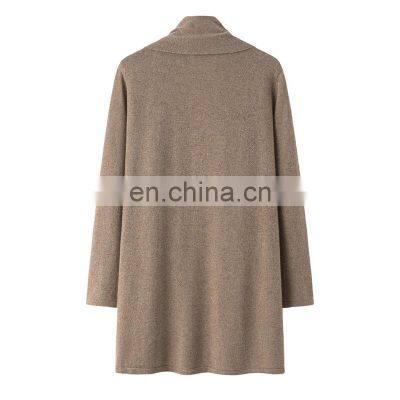 Trendy Loose Knitted 100% Cashmere Cardigan Long Casual Winter Sweater With Solid Pattern and Front Logo for Ladies photo-2