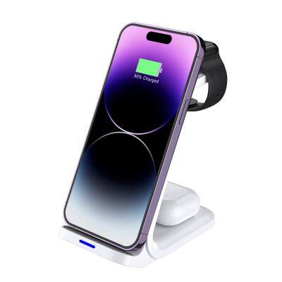 15W three-in-one wireless charger desktop wireless charging station for mobile phones, earphones and watches