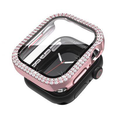LeYi Luxury Bling Diamond Glass Screen Protector Smart Watch Case for Apple IWatch Series 6 7 8 Bumper Cover