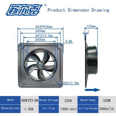 External Rotor Fan 400FZY2/3/4/6/7/8-DA Powerful Cooling Axial Flow , High Power 220V