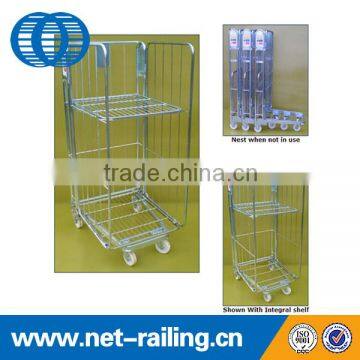 Warehouse folding metal three side roll container