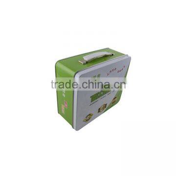 Wholesale Tin can manufacturer supply tinplate metal lunch tin with handle