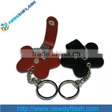 Flower shape leather 8GB USB memory stick with keychain