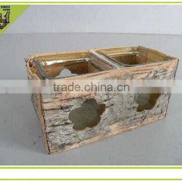 natural material decor birch bark glass candle holder