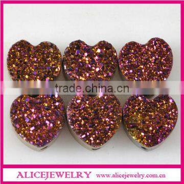 Purple Color Heart Cut 12mm Natural Drusy Stone For Jewelry