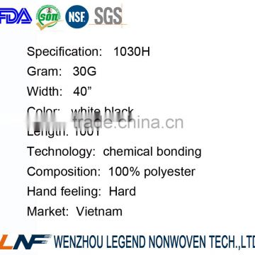 non-woven 100% polyester parllel lapping interlining for Vietnam market 1030H