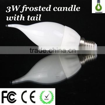 Unique design 3W E14 ceramic frosted candle light LED bulbs with tail and 3 years warranty