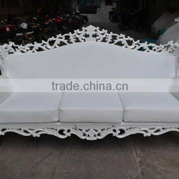 European style white carving frame white leather hotel sofa XYN378