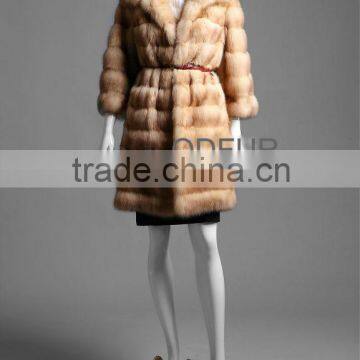 QD24190 Ladies' Long Style Sable Fur Coat with Turn-down Collar