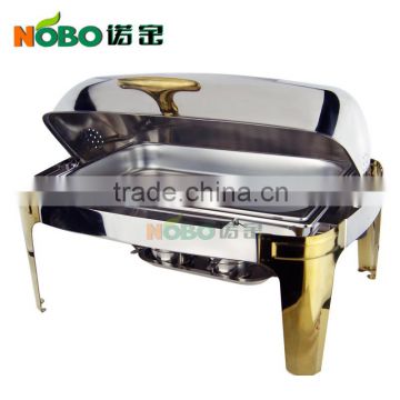 Brass holder stainless steel roll top chafing dish/roll top chafer with 2 pan                        
                                                Quality Choice