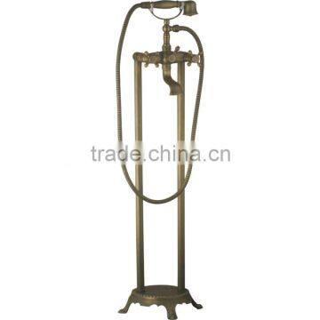 High Quality Dual Handle Brass Floor Stand Faucet With Hand Shower & Hose, Polish and Bronze Color