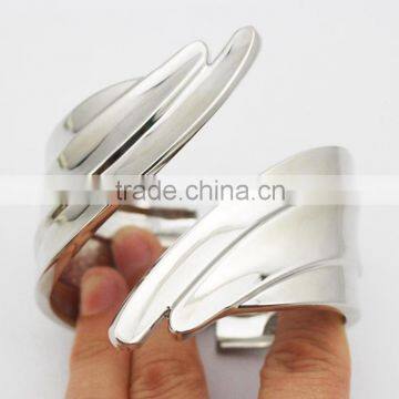 High Polished Stainless Steel Feather Leaves Bracelet Bangle photo-6