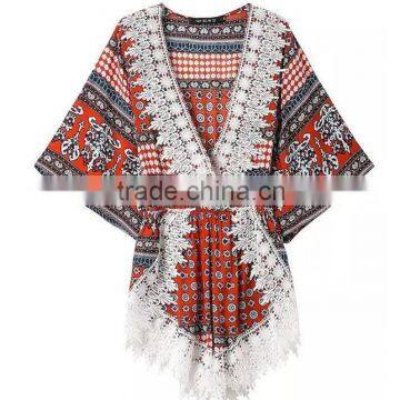 New Arrive Wholesale Customaize Free Size Sexy Lace Trim Beach Kaftan photo-3