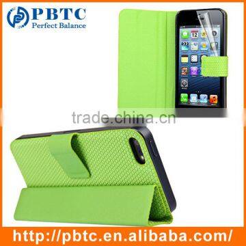 Set Screen Protector And Case For Iphone 5 , Green Hexagon Pattern PU Leather Case For Iphone