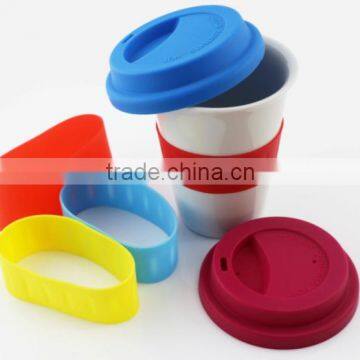 2015 Food Grade BPA Free ceramic mug with silicone lid and sleeve