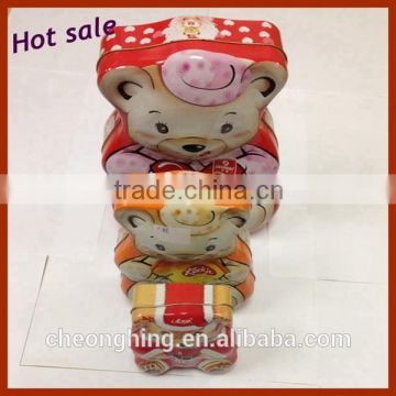 Hot selling cute bear& fashion rectangle buscuit tin