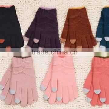 Crossbanding Woolen Yarn Touch Screen Gloves With Conductive Fiber Fingertips For Christmas 2015