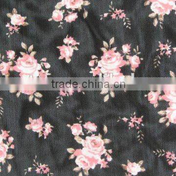 Pink Flower on Black Mesh Half Shiny Mesh Spandex Nylon 70210 Elastic Kids Shoes Fabric photo-5