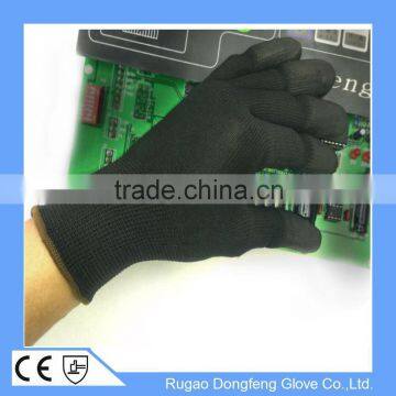 13 Gauge Black PU Coated Fingertips PU Gloves For Electrical Working