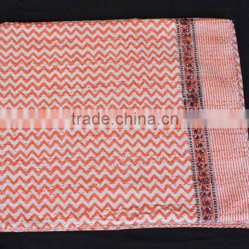 Handmade Indian Reversible Kantha 100% Cotton Quilt Gudari sanganeri Print Bed Cover