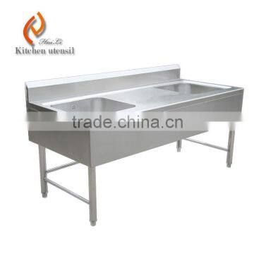 Retangle double bowls commercial kitchen laundry cabinet with sink by stainless steel machine made with drain hole